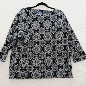 T-Shirt Women Black White Whimsycore Vacation Resort Casual Office Cruise Sz XL